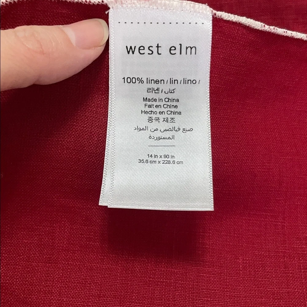 WEST ELM Red Linen Runner 14x90 in NEW without tags